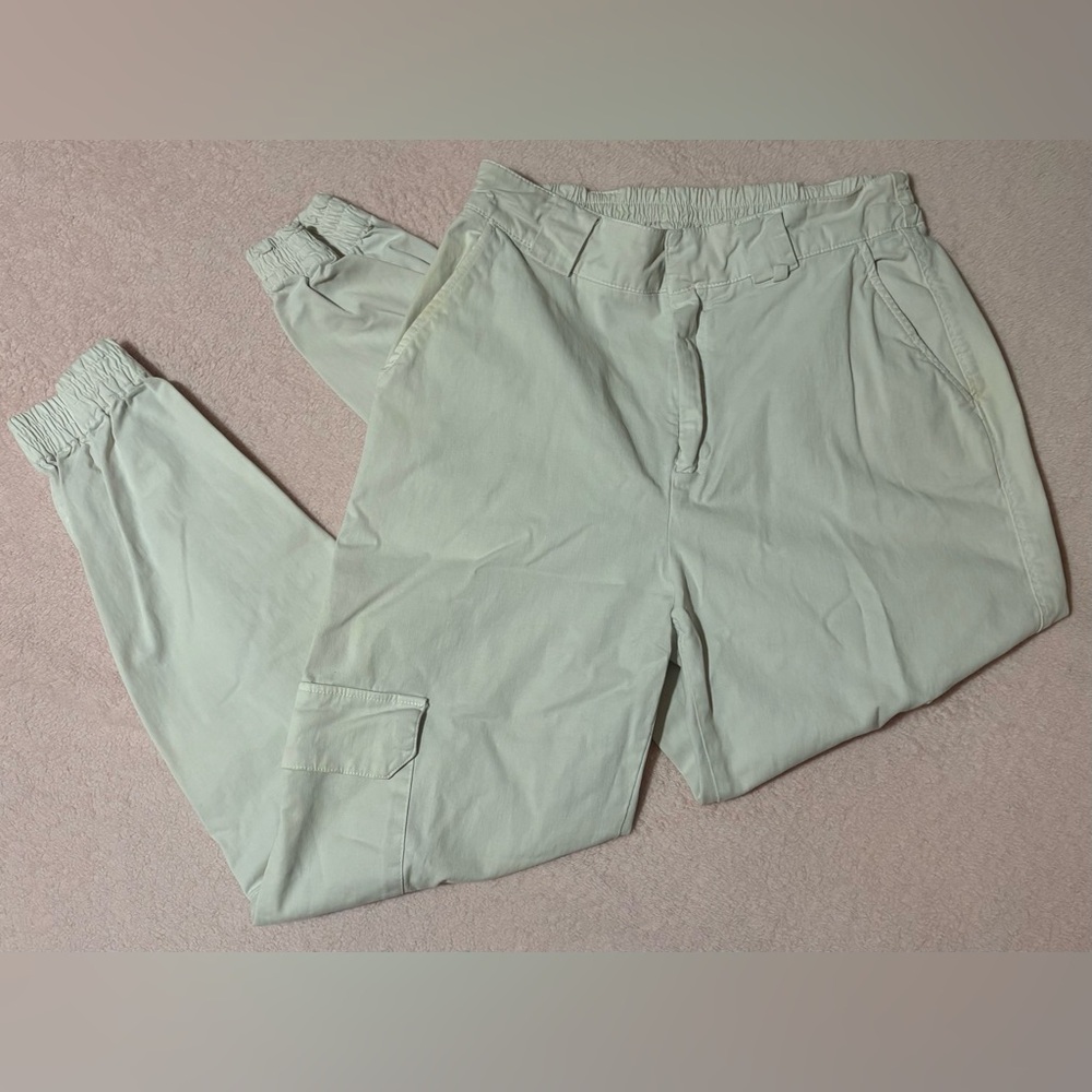 Pull&Bear Cream Elastic Waist Fitted Cargo Jogger Pants - M